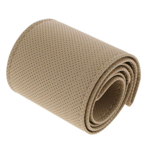 BEIGE PU Leather Car Auto Steering Wheel Cover 38cm Non-Slip With Needles and Thread