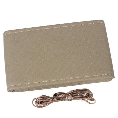 BEIGE PU Leather Car Auto Steering Wheel Cover 38cm Non-Slip With Needles and Thread