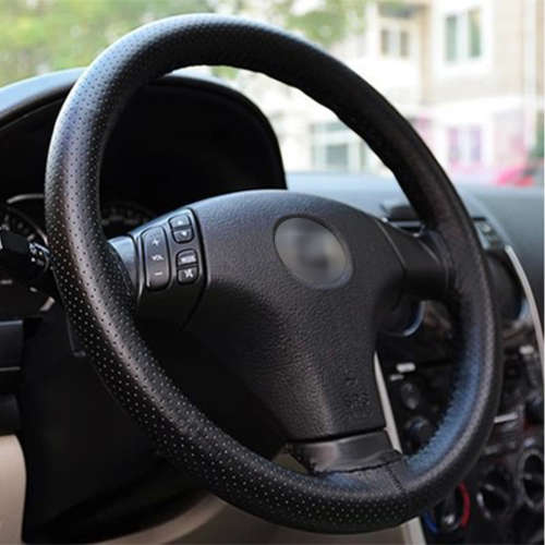 BEIGE PU Leather Car Auto Steering Wheel Cover 38cm Non-Slip With Needles and Thread