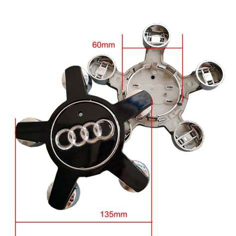 4x WHEEL CENTRE CAPS 135mm / 60mm for AUDI `STAR` BLACK