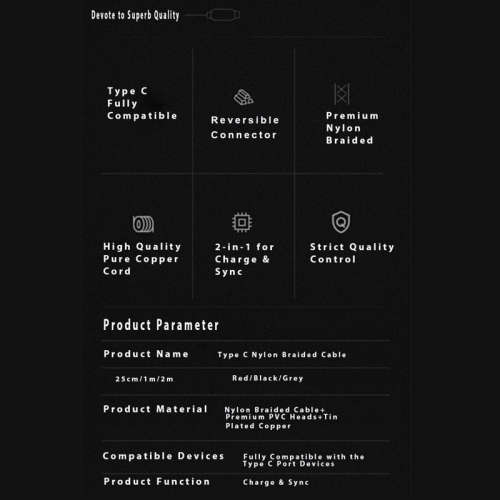C Type-C Sync & Charge Cable for Huawei P20 / Mate20 / OnePlus 2 / ZUK Z1 / LG G5 / /HTC10 etc.