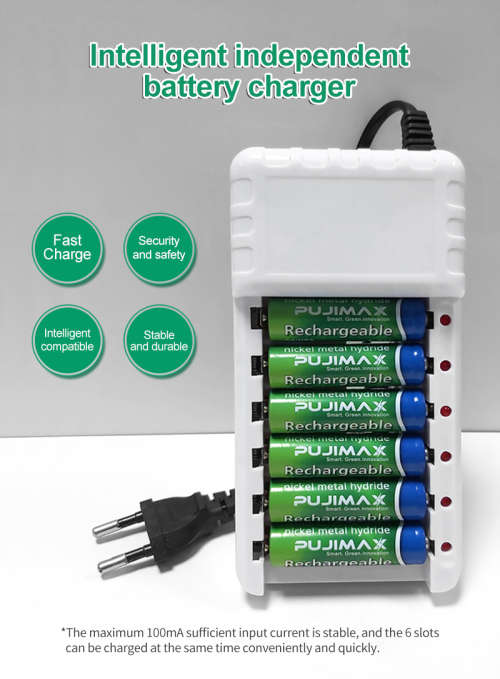Battery Charger 6 slots for AA / AAA Rechargeable Batteries