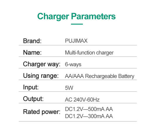 Battery Charger 6 slots for AA / AAA Rechargeable Batteries