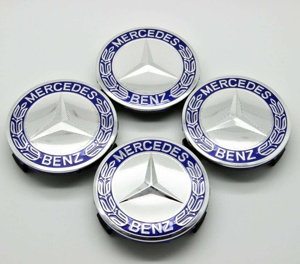 4x 75mm Wheel Centre Cap for Mercedes Benz (Blue on Chrome)