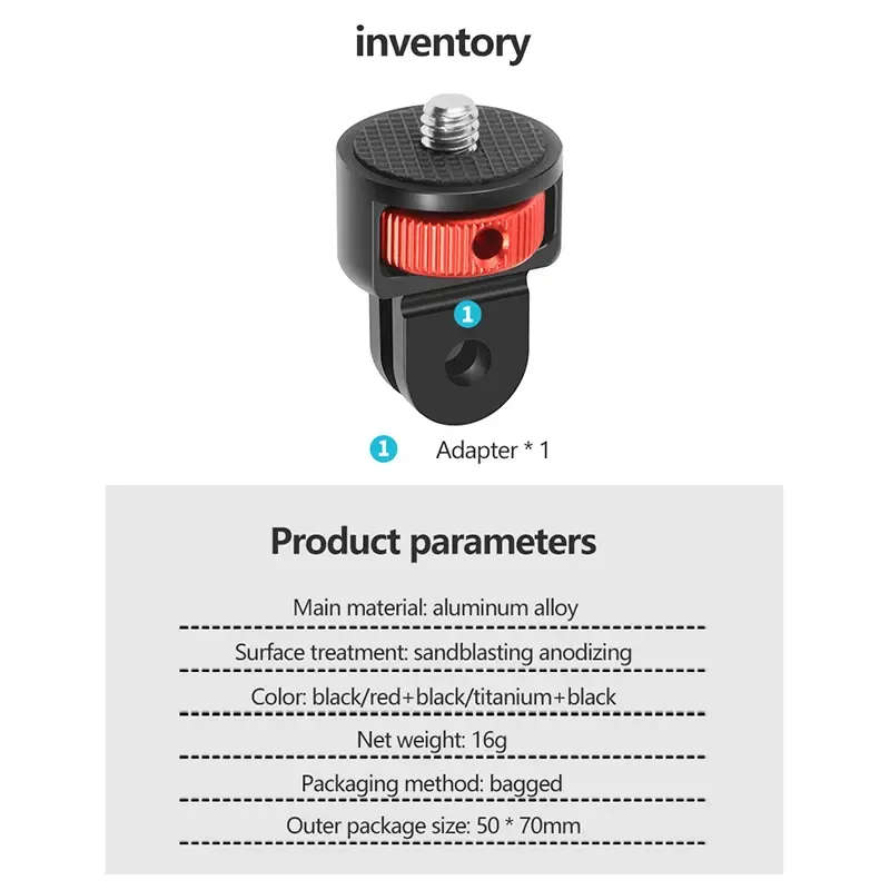 Aluminium Camera Mini Tripod Adapter Mount for GoPro and other Standard Sports Cameras