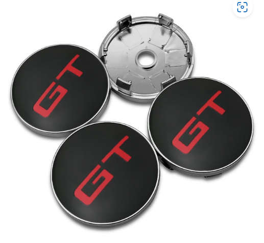 4x 60mm GT Hub Wheel Centre Caps (Black on Chrome)