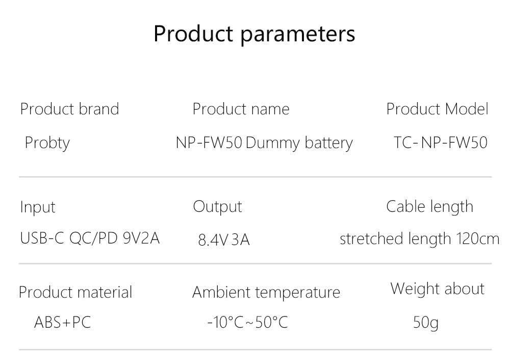 Power Bank PW20 NP-FW50 Type C Cable - Sony ZV-E10 A7M2 A7II A7S2 A7R A7RII A6000 A6300 A6400 A6500