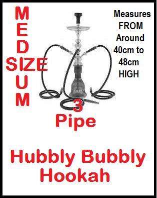 Hubbly Bubbly 3 Pipes MEDIUM around 40 to 48cm High Hookah in Any Colour and Style