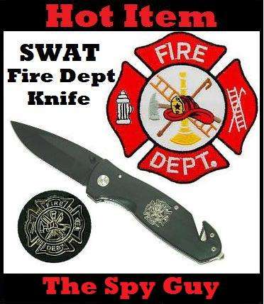 S W A T  Fire Department Pocket Knife with Glass Breaker and Belt or Rope Cutter Finger Flick