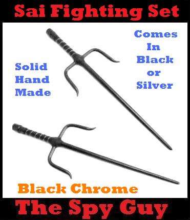 Sai Ninja Fighting Set in Black Chrome or Silver Finish 2pc Solid Hand Made