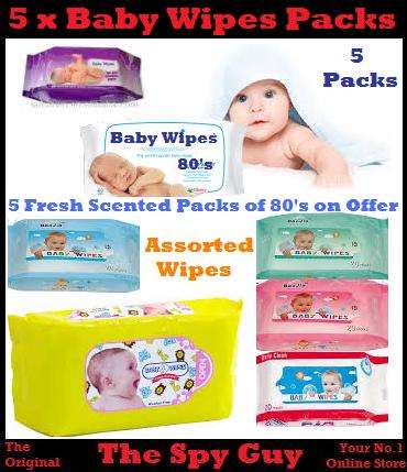 Baby Wipes 5 Pack Offers of 80 Fresh Scented Wipes per Pack Alcohol FREE Aloe Vera