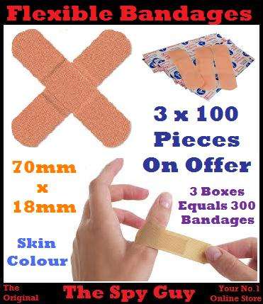 Bandages 3 x Packs of 100 Fabric Flexible Bandages measuring 70mm x 18mm each