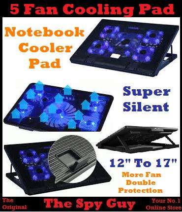 5 Fan Notebook Cooler Pad Super Silent Blue for 12 to 17 Inches Stops Overheating