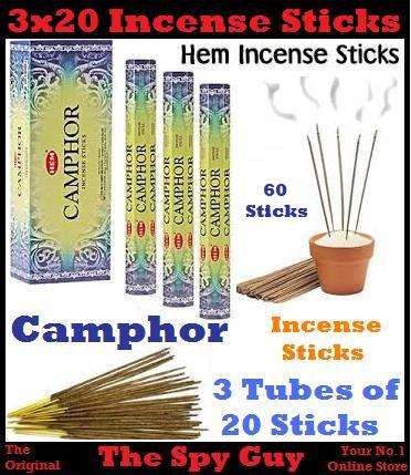 3 Tubes CAMPHOR Incense Sticks 20 Incense Sticks per Tube Calming Fragrance