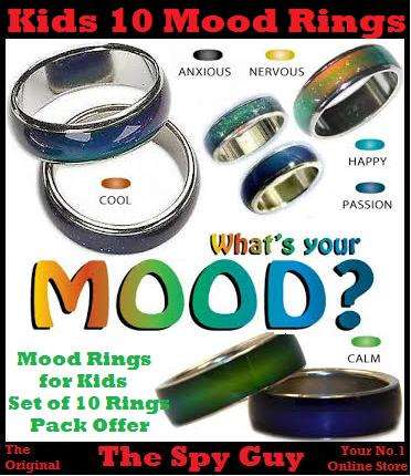 Kids 10 Mood Ring Pack Rings Changes Colour to Reveal Your Inner Emotions Cool Calm Lovable
