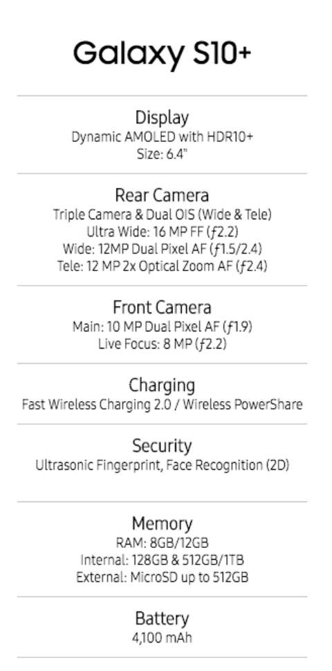 Samsung Galaxy S10+ Dual SIM - 128gb - Prism Black (New-Sealed) S10 Plus