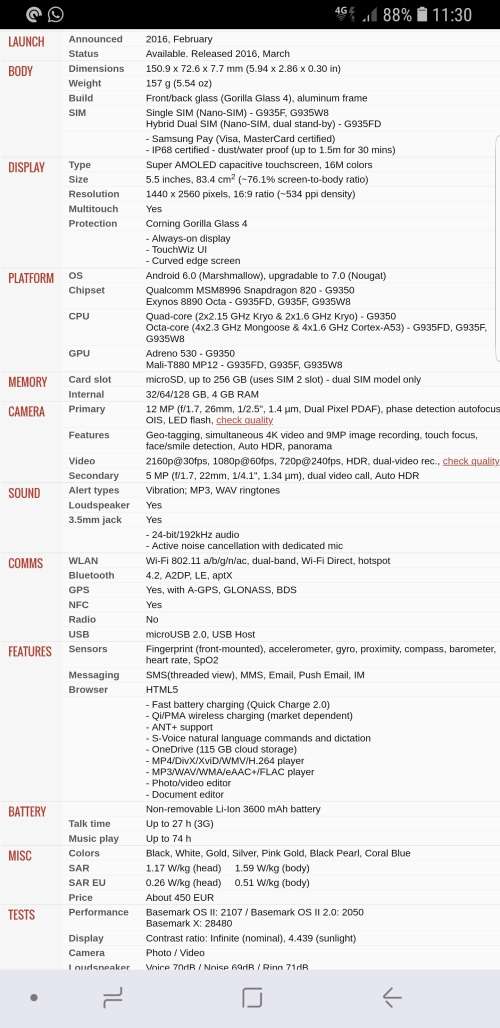 Galaxy S7 Edge Gold 32gb Excellent condition