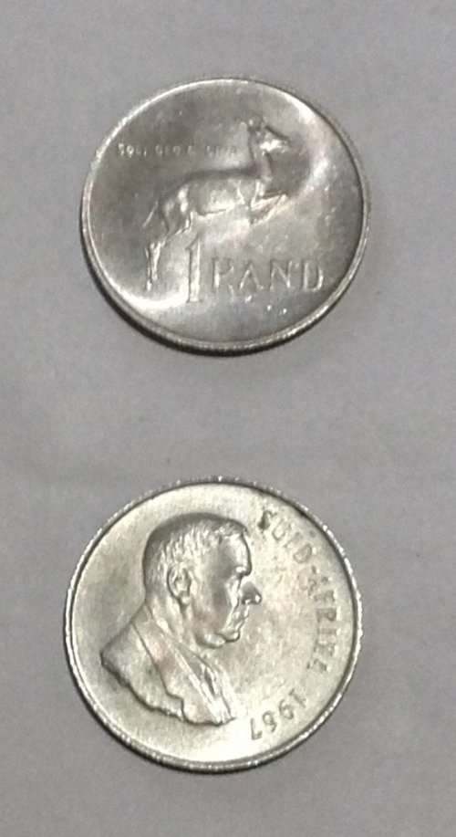 1967 R1 coins - one english, one afrikaans