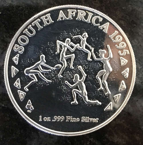 Rugby world cup, 1995, 1 oz .999 fine silver medallion