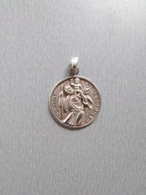Large Hallmarked Saint Christopher Pendant 925 Sterling Silver - 26 mm Diameter