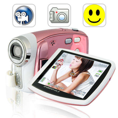 Paris - Digital Camcorder w/ Face Detection, 8x Zoom (Pink)