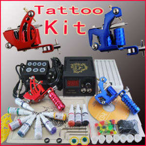 Tattoo Kit 2 Machine Gun Power Supply Ink Color Grip1021