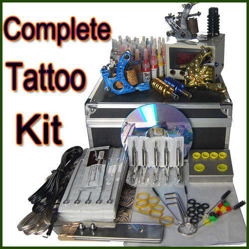 Complete Tattoo Kit 3 Machine Gun Power Supply Ink Color GripT3-002