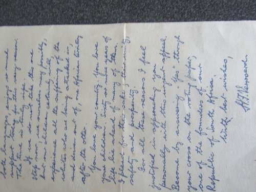 H F VERWOERD LETTER DATED 21/09/1960