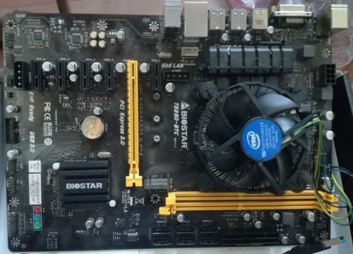 Biostar TB250-BTC, MB, CPU + 5 X PCI-E riser sets.