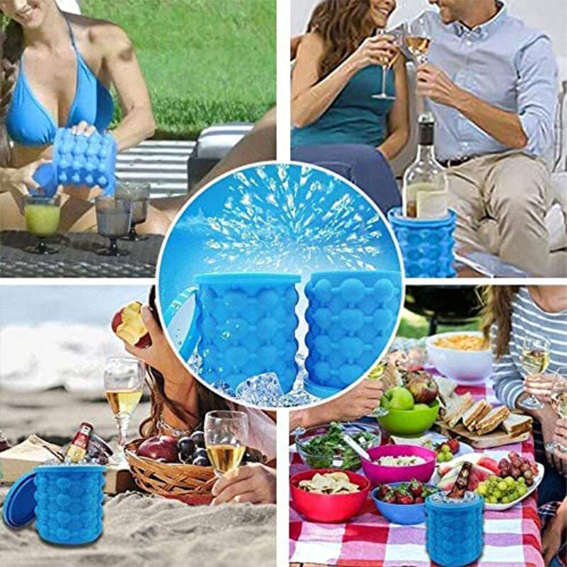 Creative Silicone Ice Bucket, Rapid Ice Maker, Ice Tray Mold Thickened Ice Cup With Lid Beer Drink C