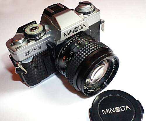 Minolta X-70 35mm SLR + Rokkor 50mm FAST f1.4 lens + 28mm f2.8 wide-angle lens + 2x converter