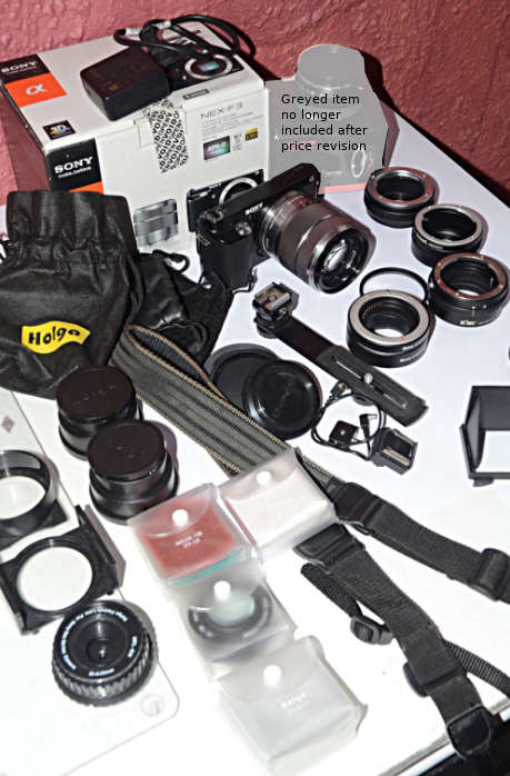 Sony NEX-F3 mirrorless camera with accessories - revised