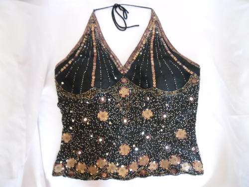 BEAUTIFUL 100 % SILK AFTERSHOCK DESIGNER TOP AS EVENING WEAR OR FOR BELLY DANCE, SIZE M