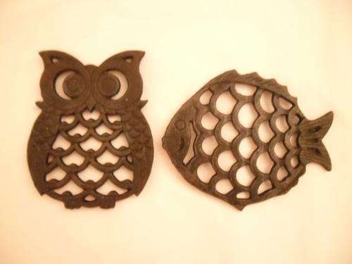 Cast Iron FISH & OWL Footed Trivet/Stands