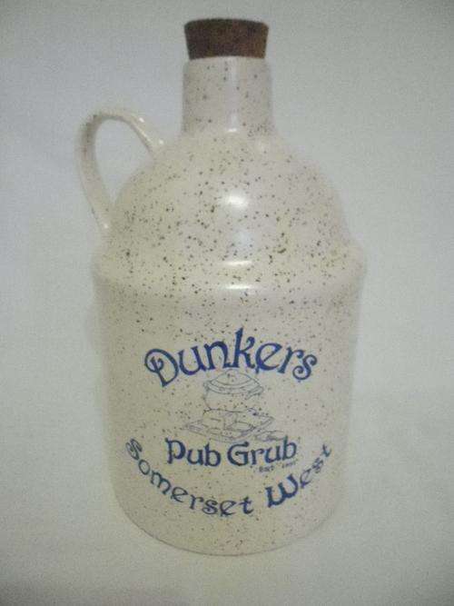 CERAMIC BOTTLE "Dunkers Pub Grub Somerset West EST 1991"