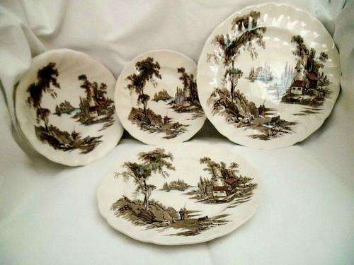 TWO VINTAGE RARE BROWN JOHNSON BROS BROTHERS *THE OLD MILL* SIDE PLATES FOR LUCINI