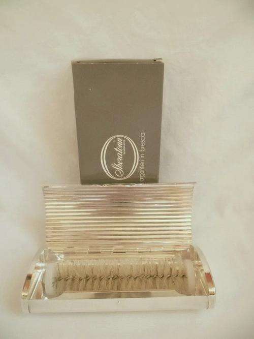 RARE VINTAGE SHERATONN ITALY SILVER PLATED "SILENT BUTLER" TABLE CRUMB SWEEPER OR CLOTH BRUSH, MINT!