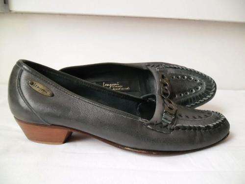 VINTAGE ITALIAN *LENZONI* GENUINE LEATHER DARK GREY DESIGNER LOAFERS MOCCASINS SHOES, SIZE 5