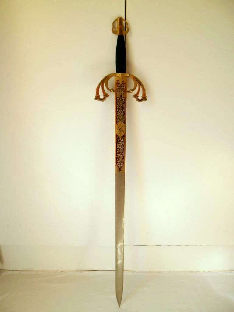 VINTAGE MEDIEVAL *TOLEDO SPAIN* EL CID TIZONA SWORD* GILT PART ENGRAVED ENAMEL