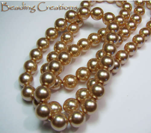 GLASS BEADS - PEARL - GOLDEN ROSE - ROUND - 8mm - SOLD PER PACK OF 50