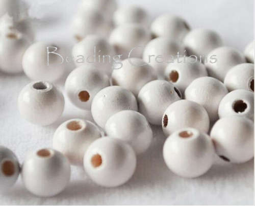 WOODEN BEADS - NATURAL - WHITE - ROUND - 10mm - 20 PCS