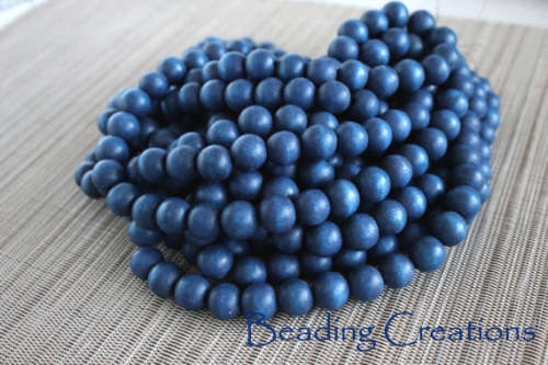 WOODEN BEADS - NATURAL - NAVY BLUE - ROUND - 10mm - 20 PCS
