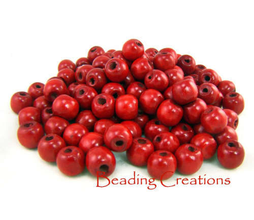 WOODEN BEADS - NATURAL - DEEP RED - ROUND - 10mm - 20 PCS