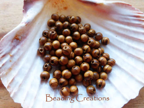 WOODEN BEADS - NATURAL - COFFEE STRIPED - ROUND - 10mm - 20 PCS