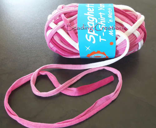 SPAGHETTI T-SHIRT YARN - PINK AND WHITE MIX - SOLD PER METER
