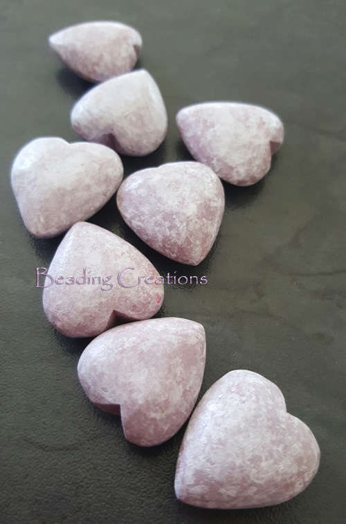 DESIGNER - HAND PAINTED - NATURAL WOODEN HEART BEADS - STONEWASHED LILAC - 20x22mm