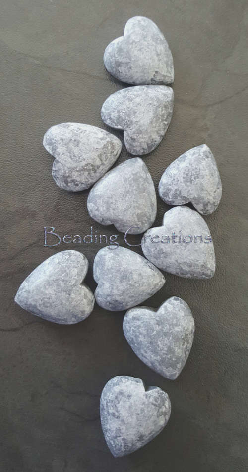 DESIGNER - HAND PAINTED - NATURAL WOODEN HEART BEADS - STONEWASHED GREY - 20x22mm
