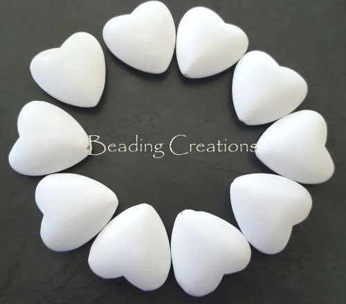 DESIGNER - HAND PAINTED - NATURAL WOODEN HEART BEADS - LARGE WHITE - 42x40mm