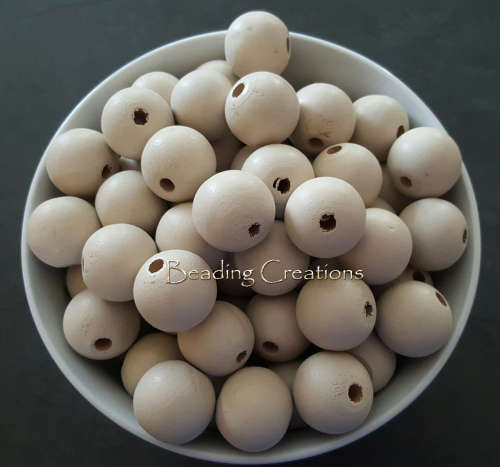 WOODEN BEADS - DESIGNER - HAND PAINTED - NATURAL ROUND - SAND - 24mm