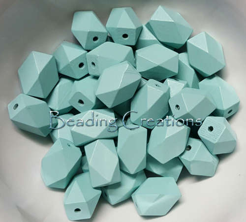 WOODEN BEADS - DESIGNER - HAND PAINTED - NATURAL GEOMETRIC SHAPED - TURQUOISE - 20x22mm - 2PCS